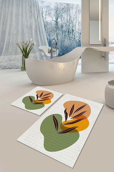 YTR HOME Αντιολισθητική βάση που πλένεται με προστασία από λεκέδες σε σκόνη Σετ 2 Σετ πατάκι μπάνιου λεκάνης τουαλέτας