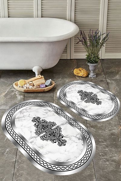 YTR HOME Αντιολισθητική βάση, πλενόμενη σκόνη, ανθεκτική σε λεκέδες, σετ 2 τεμαχίων, οβάλ χαλάκι μπάνιου