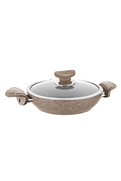 OMS 3214 Biogranit, Kapaklı, 20x5 cm - 1,25 Litre Sahan-Tava Sütlü Kahve Gövde, Sütlü Kahve Detay