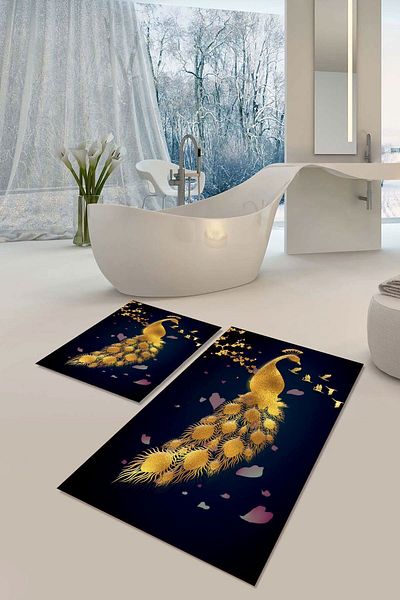 YTR HOME Αντιολισθητική βάση που πλένεται με προστασία από λεκέδες σε σκόνη Σετ 2 Σετ πατάκι μπάνιου λεκάνης τουαλέτας
