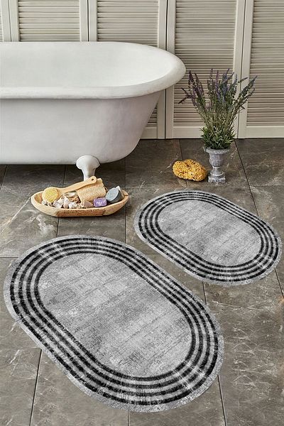 YTR HOME Αντιολισθητική βάση, πλενόμενη σκόνη, ανθεκτική σε λεκέδες, σετ 2 τεμαχίων, οβάλ χαλάκι μπάνιου