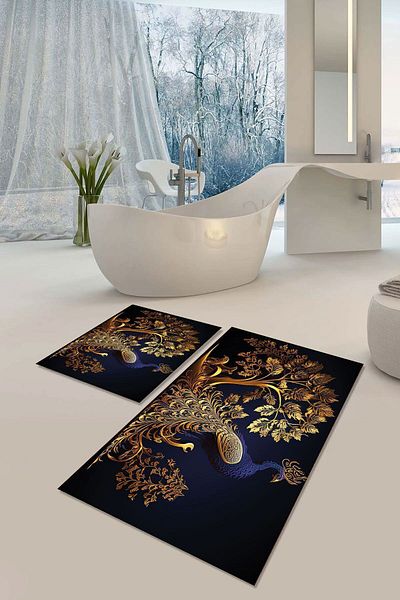 YTR HOME Αντιολισθητική βάση που πλένεται με προστασία από λεκέδες σε σκόνη Σετ 2 Σετ πατάκι μπάνιου λεκάνης τουαλέτας