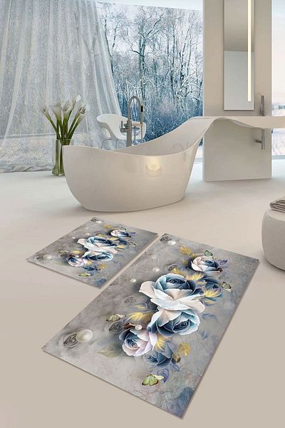 YTR HOME Αντιολισθητική βάση που πλένεται με προστασία από λεκέδες σε σκόνη Σετ 2 Σετ πατάκι μπάνιου λεκάνης τουαλέτας