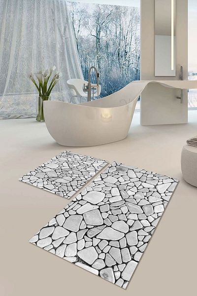 YTR HOME Αντιολισθητική βάση που πλένεται με προστασία από λεκέδες σε σκόνη Σετ 2 Σετ πατάκι μπάνιου λεκάνης τουαλέτας
