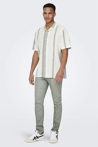 Only & Sons Ανδρικό λινό πουκάμισο - Onscaıden, κοντομάνικο, Oliv 22026109