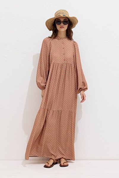 Manuka Floral Orange Viscose Balloon Sleeve Dress