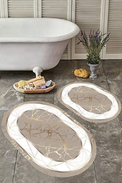 YTR HOME Kaymaz Taban Yıkabilir Toz Leke Tutmaz 2li Set Klozet Oval Banyo Pas...