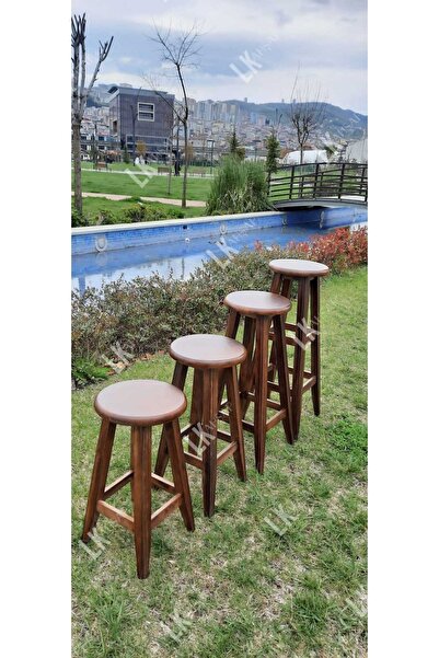 LkAhşap 1ad. Ahşap Bar Taburesi Ceviz Renk 80cm Yükseklik