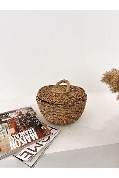 KaiHome سلة صغيرة الحجم مع غطاء من الخوص ومنظم للحمام