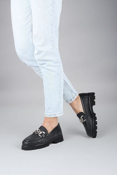 Gusse Women's Black Genuine Leather Loafer Shoes