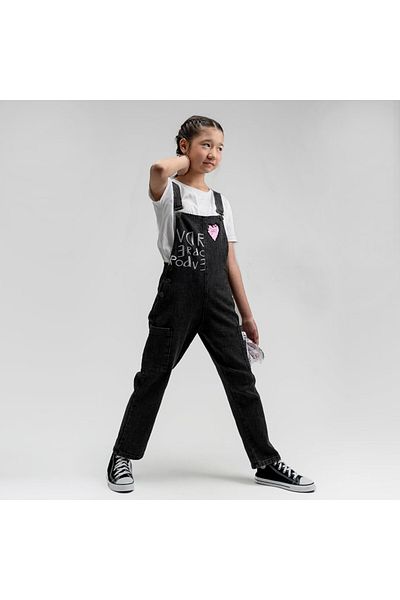 Overdo Heart Embroidered Salopet for Girl