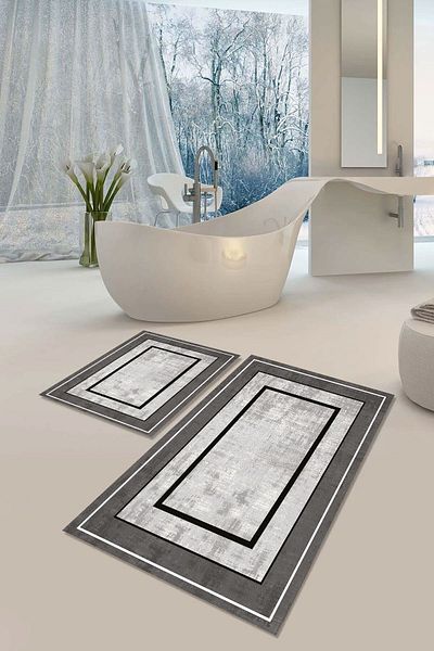 YTR HOME Αντιολισθητική βάση που πλένεται με προστασία από λεκέδες σε σκόνη Σετ 2 Σετ πατάκι μπάνιου λεκάνης τουαλέτας