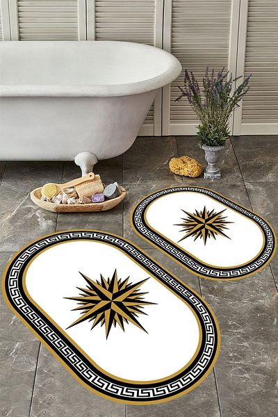 YTR HOME Αντιολισθητική βάση, πλενόμενη σκόνη, ανθεκτική σε λεκέδες, σετ 2 τεμαχίων, οβάλ χαλάκι μπάνιου