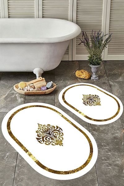 YTR HOME Αντιολισθητική βάση, πλενόμενη σκόνη, ανθεκτική σε λεκέδες, σετ 2 τεμαχίων, οβάλ χαλάκι μπάνιου