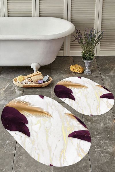 YTR HOME Αντιολισθητική βάση, πλενόμενη σκόνη, ανθεκτική σε λεκέδες, σετ 2 τεμαχίων, οβάλ χαλάκι μπάνιου