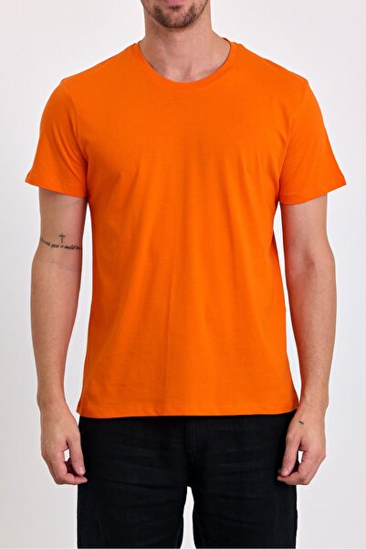 COMBİNE MİCHAİL Erkek Slim Fit %100 Pamuk Bisiklet Yaka Basic Tişört TURUNCU