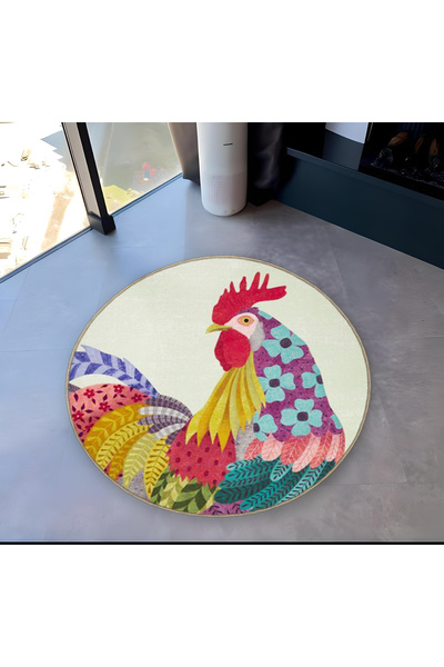 Rugs Modern Halı Mira Round Multicolor Patterned Rooster Detailed Woven Base ...