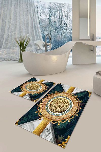 YTR HOME Αντιολισθητική βάση που πλένεται με προστασία από λεκέδες σε σκόνη Σετ 2 Σετ πατάκι μπάνιου λεκάνης τουαλέτας