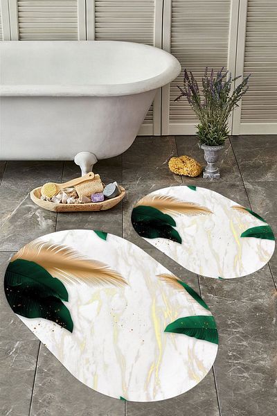YTR HOME Αντιολισθητική βάση, πλενόμενη σκόνη, ανθεκτική σε λεκέδες, σετ 2 τεμαχίων, οβάλ χαλάκι μπάνιου