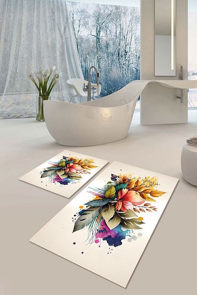 YTR HOME Αντιολισθητική βάση που πλένεται με προστασία από λεκέδες σε σκόνη Σετ 2 Σετ πατάκι μπάνιου λεκάνης τουαλέτας