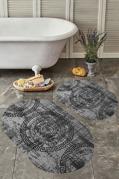 YTR HOME Αντιολισθητική βάση, πλενόμενη σκόνη, ανθεκτική σε λεκέδες, σετ 2 τεμαχίων, οβάλ χαλάκι μπάνιου