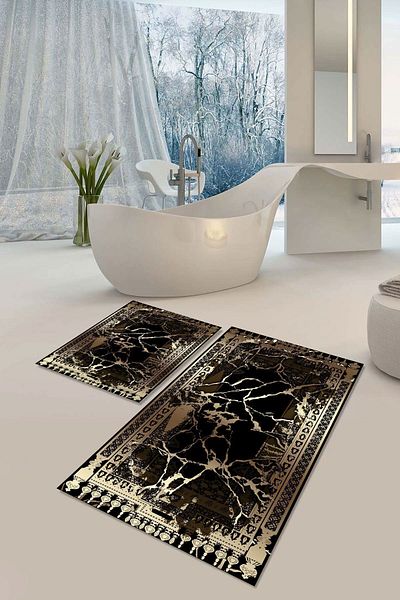 YTR HOME Αντιολισθητική βάση που πλένεται με προστασία από λεκέδες σε σκόνη Σετ 2 Σετ πατάκι μπάνιου λεκάνης τουαλέτας