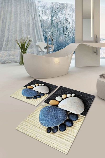 YTR HOME Αντιολισθητική βάση που πλένεται με προστασία από λεκέδες σε σκόνη Σετ 2 Σετ πατάκι μπάνιου λεκάνης τουαλέτας