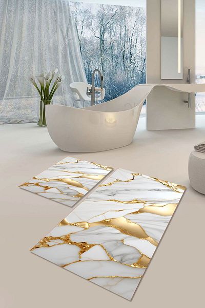 YTR HOME Αντιολισθητική βάση που πλένεται με προστασία από λεκέδες σε σκόνη Σετ 2 Σετ πατάκι μπάνιου λεκάνης τουαλέτας