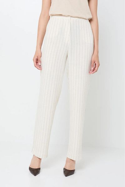 ONLY High Waist Striped Linen Women's Trousers - Onlcaro 15318497 Beige