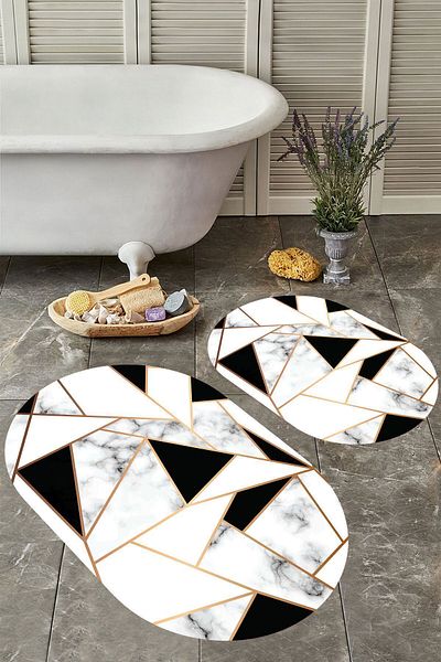 YTR HOME Αντιολισθητική βάση, πλενόμενη σκόνη, ανθεκτική σε λεκέδες, σετ 2 τεμαχίων, οβάλ χαλάκι μπάνιου