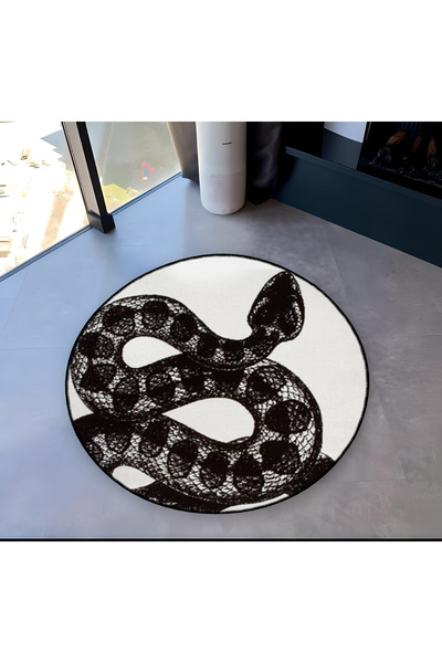 Rugs Modern Halı Mira Round White Black Snake Detailed Woven Base Modern Deco...