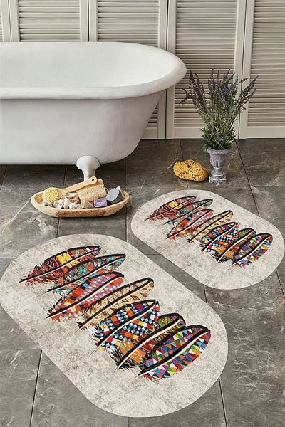 YTR HOME Αντιολισθητική βάση, πλενόμενη σκόνη, ανθεκτική σε λεκέδες, σετ 2 τεμαχίων, οβάλ χαλάκι μπάνιου