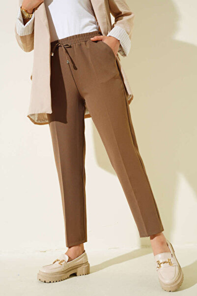 Maystore بنطلون من القماش بقصة الجزر مع جيوب بخصر مطاطي