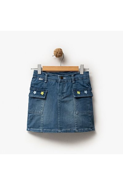 Overdo Fusta din denim pentru fete - Detaliu broderie florală