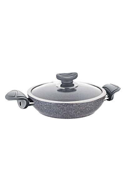 OMS 3214 - 2 Parça, Biogranit, Çerçeveli Kapaklı, 18x5 Cm - 1,0 Litre Sahan-Tava Gri Gövde, Gri Detay