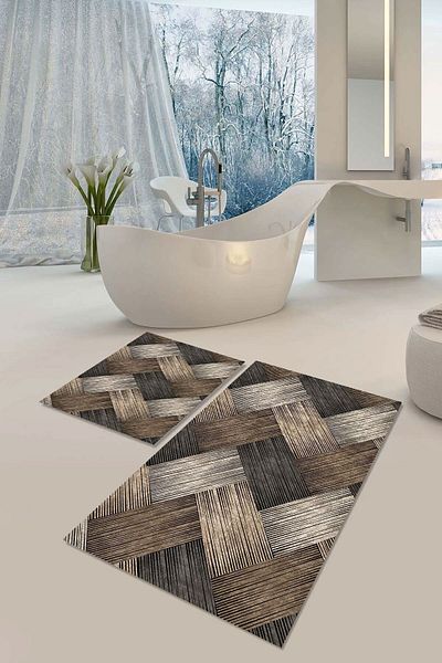 YTR HOME Αντιολισθητική βάση που πλένεται με προστασία από λεκέδες σε σκόνη Σετ 2 Σετ πατάκι μπάνιου λεκάνης τουαλέτας