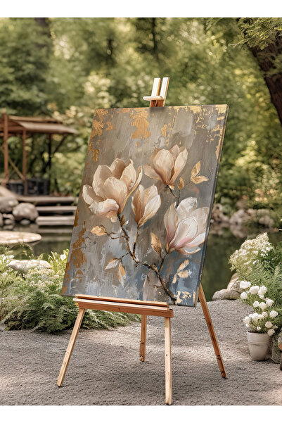 AR AJANS KANVAS TABLO Pictură decorativă pe pânză cu flori albe cu atingere a...