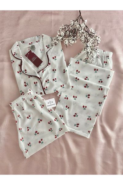 MH Moony Homewears Set de pijama Queen of Fruits din 3 piese din bumbac pieptănat