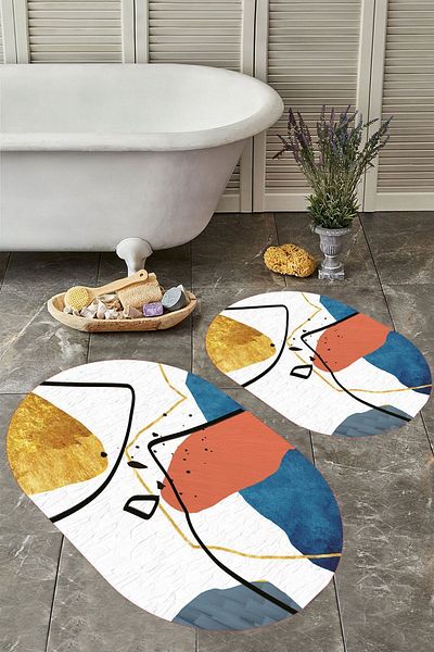 YTR HOME Αντιολισθητική βάση, πλενόμενη σκόνη, ανθεκτική σε λεκέδες, σετ 2 τεμαχίων, οβάλ χαλάκι μπάνιου