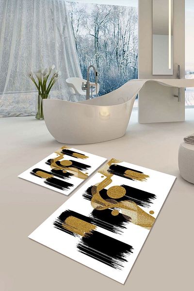YTR HOME Αντιολισθητική βάση που πλένεται με προστασία από λεκέδες σε σκόνη Σετ 2 Σετ πατάκι μπάνιου λεκάνης τουαλέτας