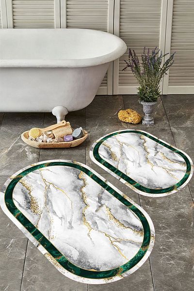 YTR HOME Αντιολισθητική βάση, πλενόμενη σκόνη, ανθεκτική σε λεκέδες, σετ 2 τεμαχίων, οβάλ χαλάκι μπάνιου