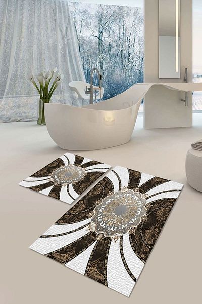 YTR HOME Αντιολισθητική βάση που πλένεται με προστασία από λεκέδες σε σκόνη Σετ 2 Σετ πατάκι μπάνιου λεκάνης τουαλέτας