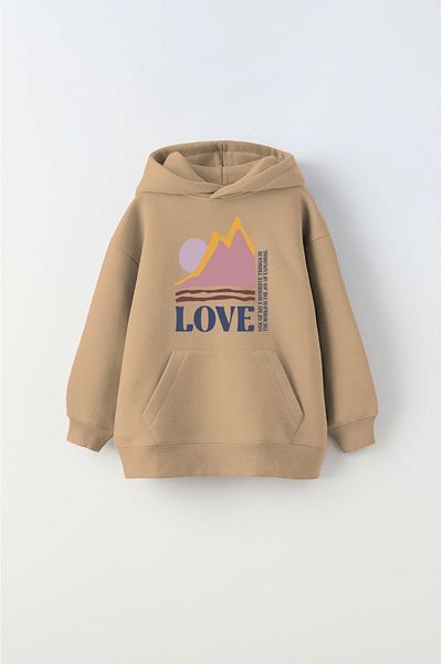 The Champ Clothing Παιδική φούτερ με κουκούλα Fleece Love Text με στάμπα μπεζ Unisex
