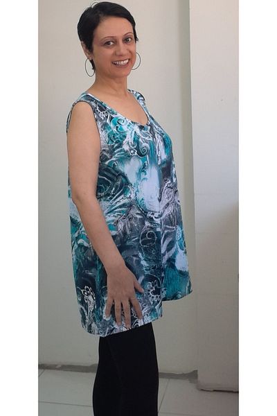 Mertcan Butik Tricou din viscoză cu model albastru cu curea groasă
