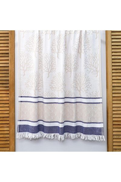 Missi Μπεζ Coral Jacquard Navy Blue ριγέ βαμβακερό πεστέμαλ