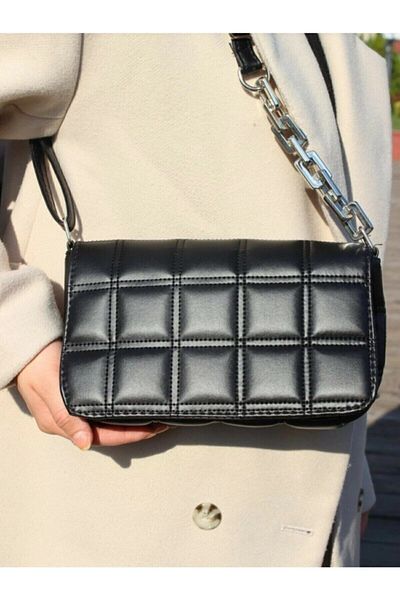 bag&more Geantă de mână și de umăr brodata pătrată cu curea cu lanț pentru femei