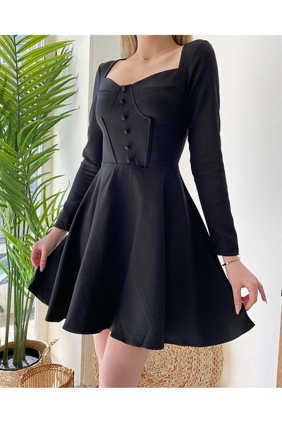 Mine Tan Butik Rochie cu mânecă lungă cu nasturi in fata