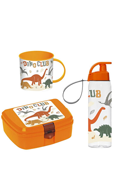 Peaceful 3'lü Set Dino Desenli 500 cc Matara, Kulplu 280 cc Bardak, 860 cc Be...