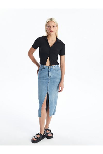 LC Waikiki LCW γυναικεία μπλούζα Polo με κοντό μανίκι με λαιμόκοψη