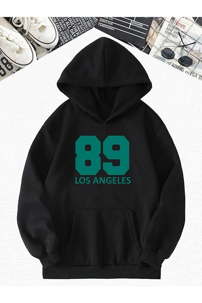 BENROMA Черен суитшърт с качулка и щампа Los Angeles